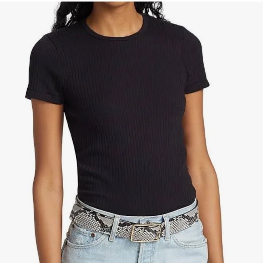 Re/Done x Hanes Women's Size XS 60s Slim Tee Shirt Black Ribbed Cotton Basic